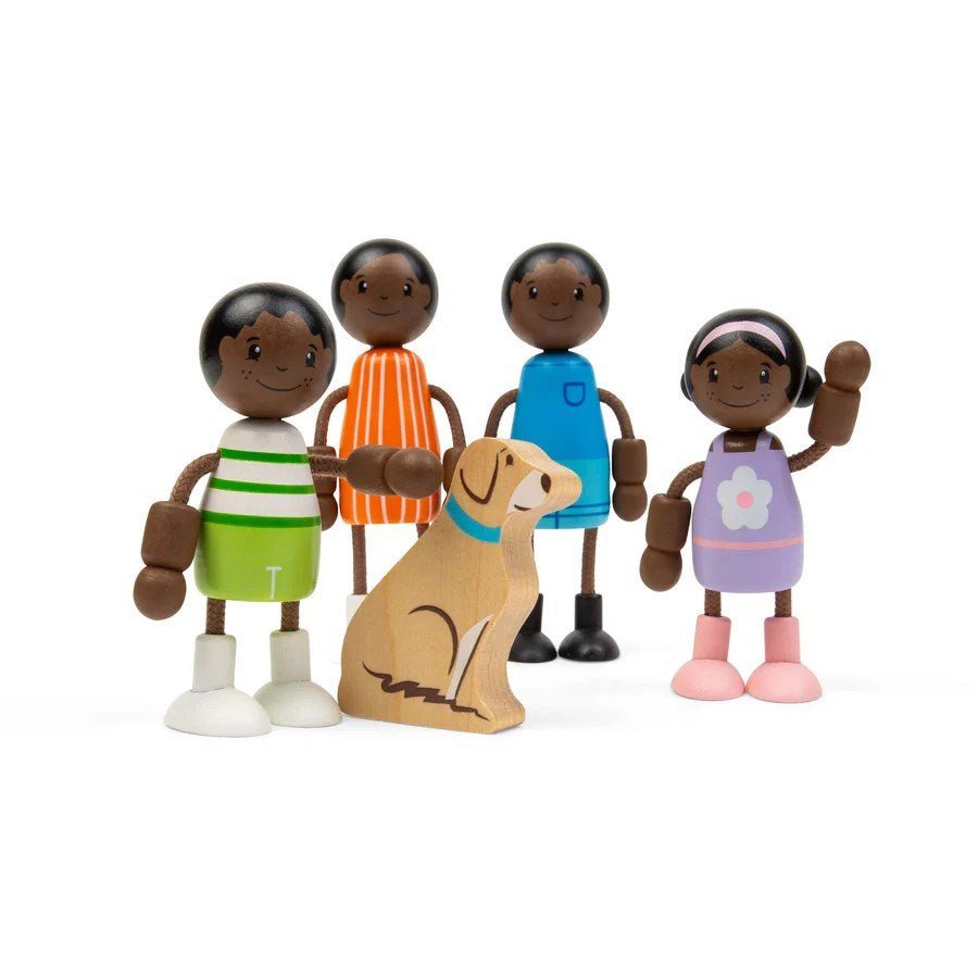 Tidlo Black Family Dolls - Wooden Doll Set, Figures for Kids Toy Dollhouse - ABC School Supplies
