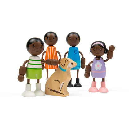 Tidlo Black Family Dolls - Wooden Doll Set, Figures for Kids Toy Dollhouse - ABC School Supplies
