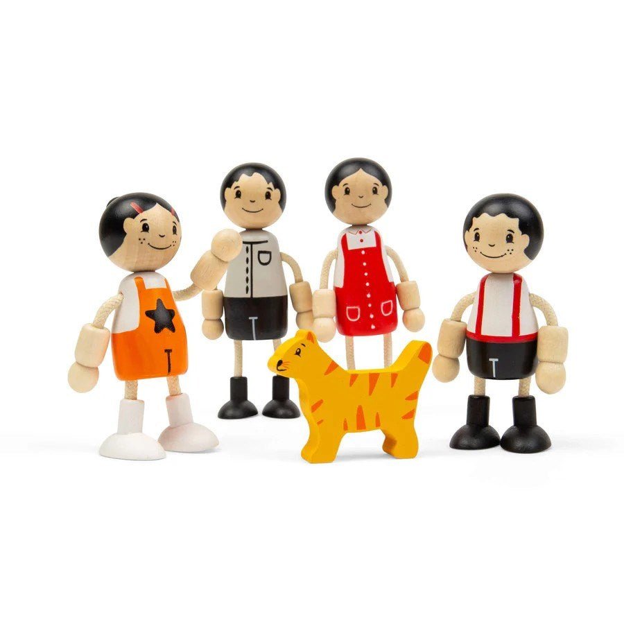 Tidlo East Asian Family Dolls - Wooden Doll Set for Kids - ABC School Supplies