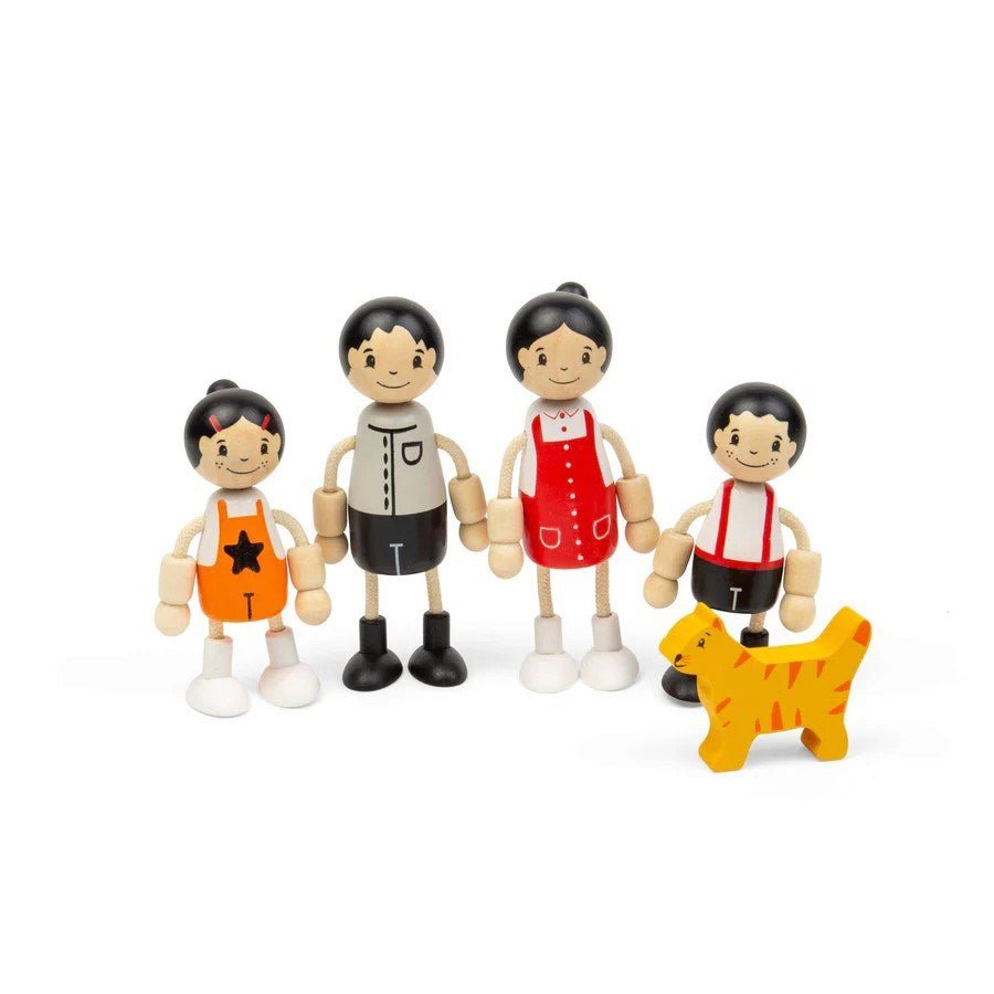 Tidlo East Asian Family Dolls - Wooden Doll Set for Kids - ABC School Supplies