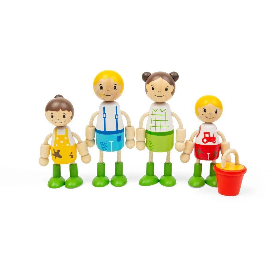Tidlo Farmer Family Dolls - Wooden Doll Set for Kids' Pretend Play Farm - ABC School Supplies