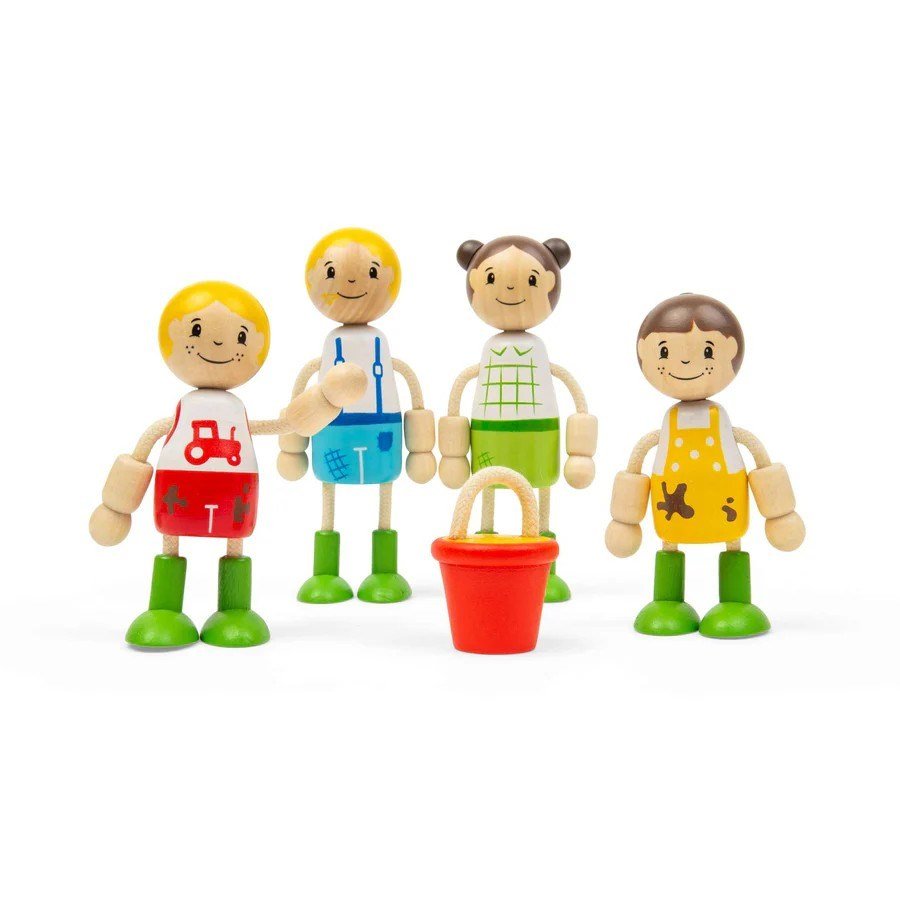 Tidlo Farmer Family Dolls - Wooden Doll Set for Kids' Pretend Play Farm - ABC School Supplies