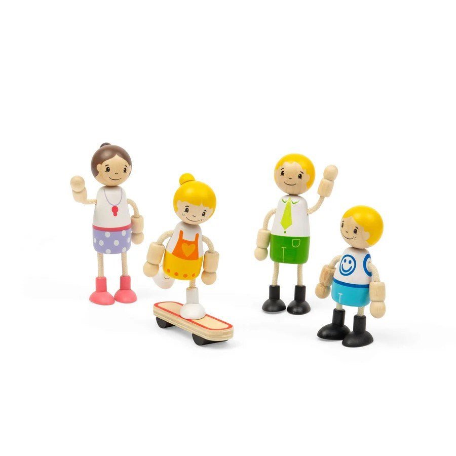 Tidlo White Family Dolls - Wooden Doll Set for Kids - ABC School Supplies