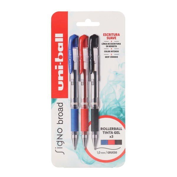 Uni Ball 3 Pack Gel Rollerball Pen - Asst - ABC School Supplies