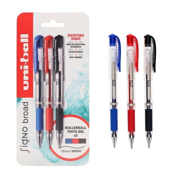 Uni Ball 3 Pack Gel Rollerball Pen - Asst - ABC School Supplies