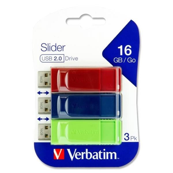 Verbatim Store 'N Go Usb Slider Usb 2.0 Drive - 16Gb (Value Pack Of 3) - ABC School Supplies