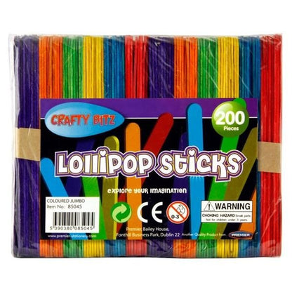 Wooden Lollipop Sticks - Jumbo - Coloured - Pack Of 200 - ABC School Supplies