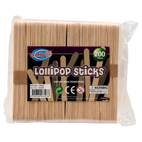 Wooden Lollipop Sticks - Jumbo - Plain - Pack Of 200 - ABC School Supplies