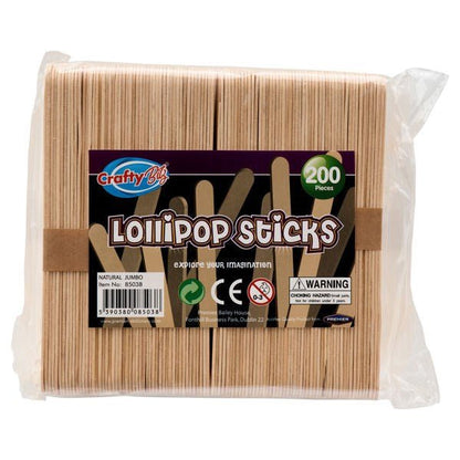 Wooden Lollipop Sticks - Jumbo - Plain - Pack Of 200 - ABC School Supplies