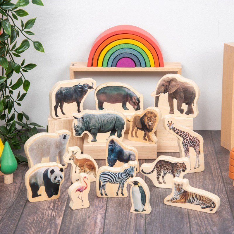Wooden Wild Animal Blocks - 15 Pack - ABC School Supplies