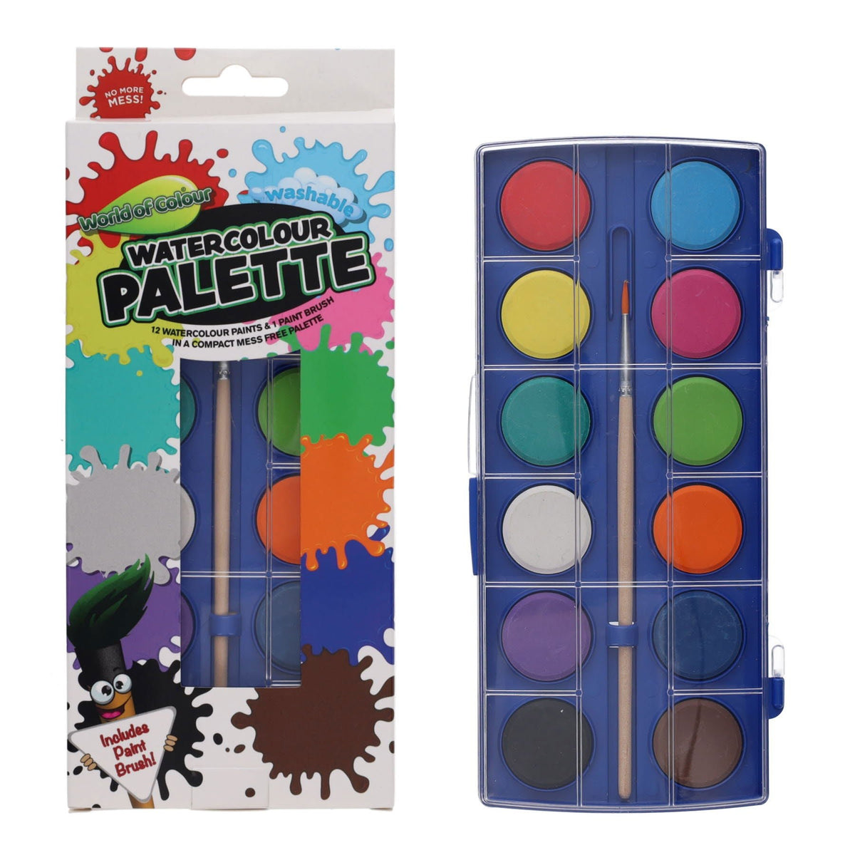 World Of Colour 12 Colour Watercolour Paint Palette Set With Brush - ABC School Supplies