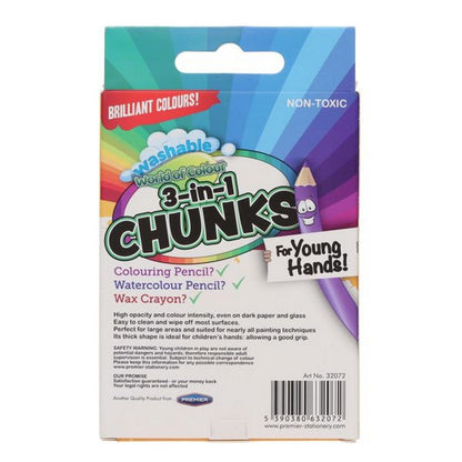 World Of Colour 3 - In - 1 Washable Chunks Pencils Pack Of 6 - ABC School Supplies
