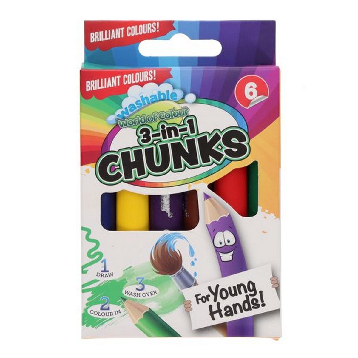 World Of Colour 3 - In - 1 Washable Chunks Pencils Pack Of 6 - ABC School Supplies