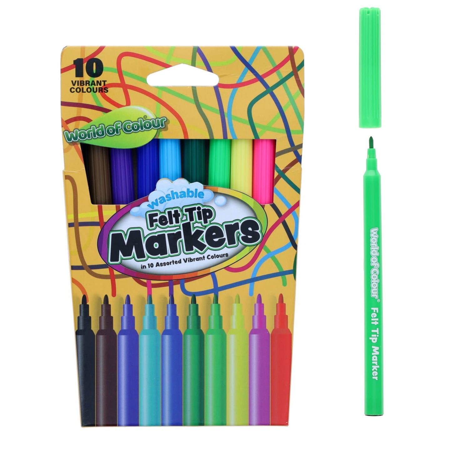 World of Colour Felt Tip Markers Set of 10 - ABC School Supplies