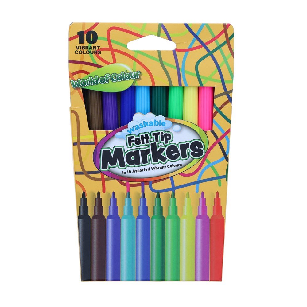 World of Colour Felt Tip Markers Set of 10 - ABC School Supplies
