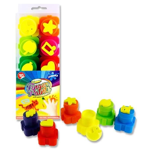 World Of Colour Interlocking Pots 20G Finger Paint With Stamps Set Of 10 - ABC School Supplies
