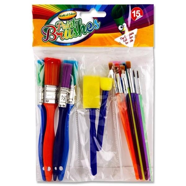 World Of Colour Pkt.15 Colourful Paint Brushes & Sponges Set - ABC School Supplies