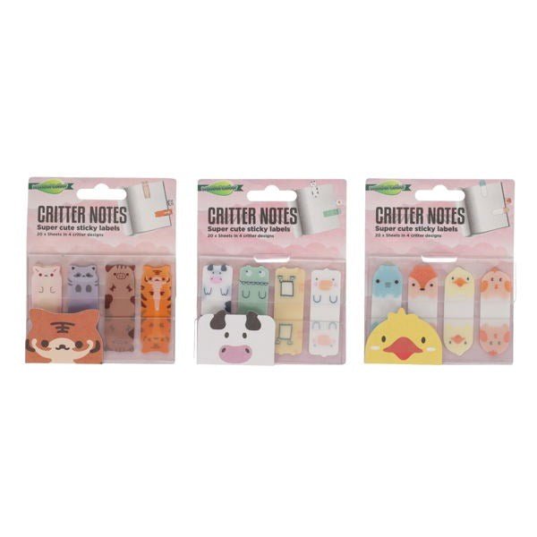 World of Colour Pkt.20 Critter Notes - 3 Asst - ABC School Supplies