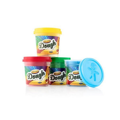 World Of Colour Play Dough With Mould Lids (4X140G Pots) Yellow, Blue, Red & Green - ABC School Supplies